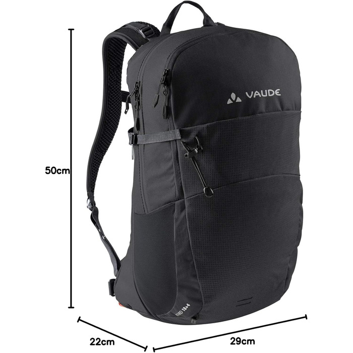 Рюкзак VAUDE Wizard 18+4 чорний, водовідштовхувальний туристичний рюкзак для жінок і чоловіків, зручна система перенесення, органайзер
