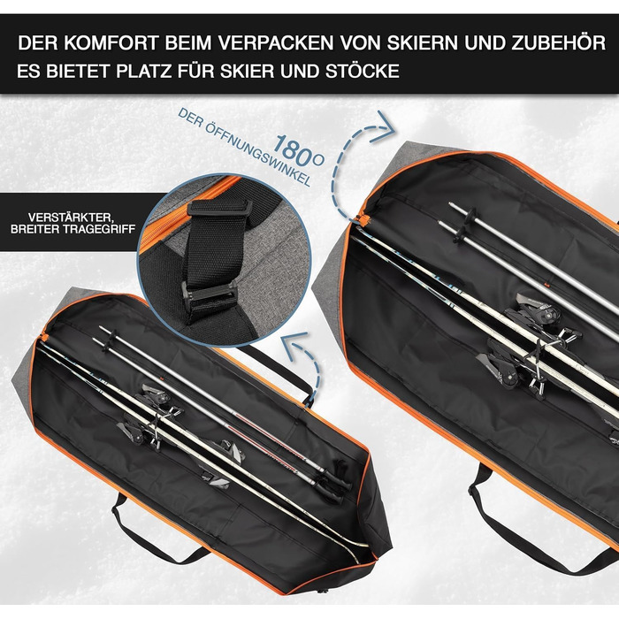 Чохол для лиж GREMEX Skitasche: водонепроникний, міцний, ергономічний, для 1 пари лиж, 160 см, аксесуар для лиж, блакитний + жовтий