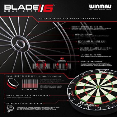 Дартборд WINMAU Blade 6 Dual Core, професійний, класичний, сизалевий