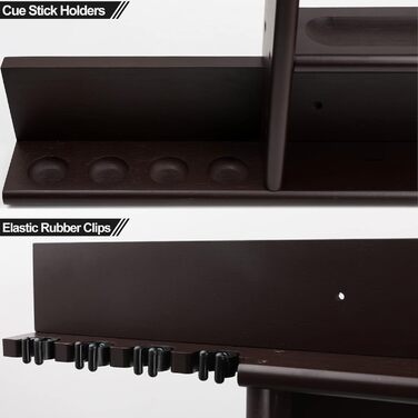Стенд для київ та м'ячів для більярдного столу, бамбуковий, на 8 київ, з набором куль, органайзер для більярдного залу або клубу, темно-коричневий