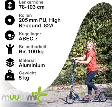 Самокат трюковий muuwmi Aluminium Scooter Deluxe 205мм ABEC 7, регульована висота, для дітей та дорослих, чорно-золотий