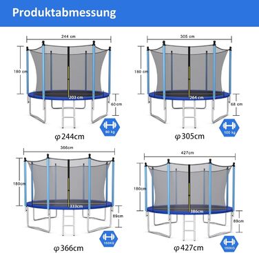 Батут COSTWAY для саду: Ø 244/305/366/427 см, з драбиною та захисним сітком, комплект для дітей