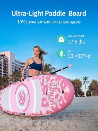 Надувний SUP Борд Niphean 305см з крилами балансу та міцним аксесуаром для дорослих, для йоги, Candy Leopard з StabilTrac