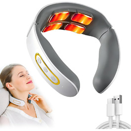 Електричний масажер для шиї 11-в-1 з підігрівом, бездротовий, 6 режимів, 9 рівнів інтенсивності для розслаблення шиї, для дому, офісу, подорожей