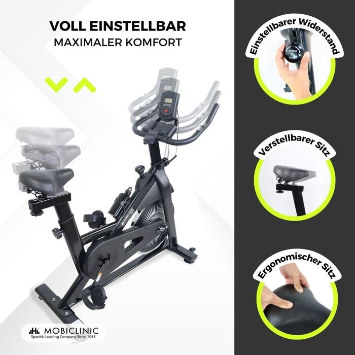 Mobiclinic® велотренажер для дому: регульований, з LCD-екраном, вимірюванням пульсу та мобільного тримачем