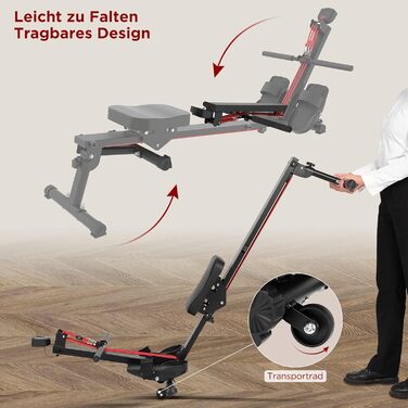 Гребний тренажер для дому, складаний, до 120 кг, червоний