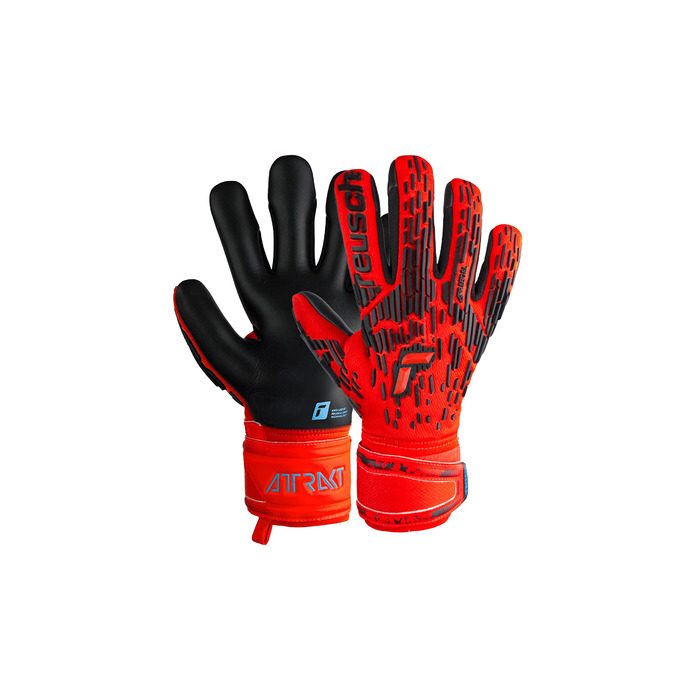 Воротарські рукавички Reusch Attrakt Freegel Silver - професійні для футболу (чоловічі/жіночі), червоно-синьо-чорні, для будь-якої погоди та покриття