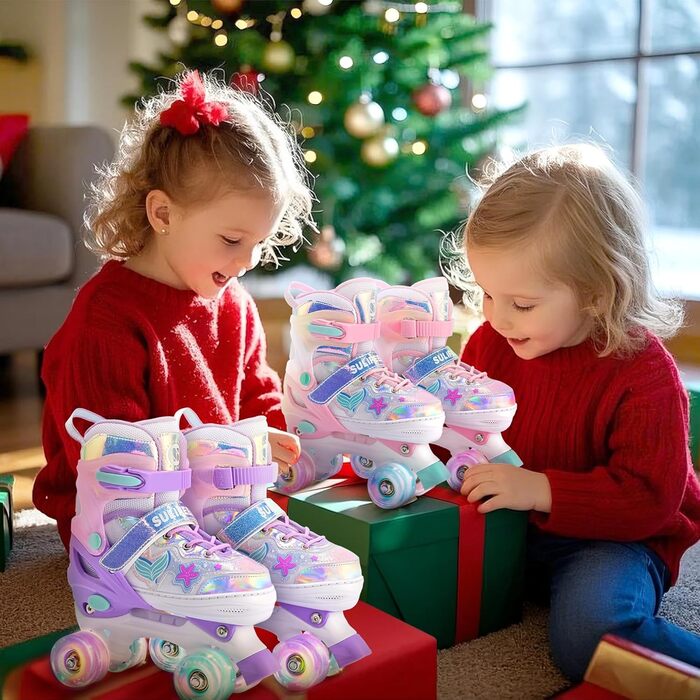 Ролики для дівчаток та дітей SULIFEEL з підсвічуванням, регульовані, розмір 28-31, фіолетові