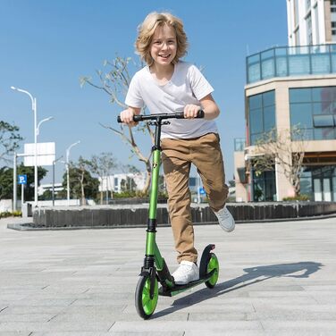 Скутер Lamborghini Tretroller Cityroller Big Wheel: складний, регульована висота, для дорослих та дітей, з підставкою, передньою підвіскою та гальмом на задньому колесі, до 100 кг (зелений)