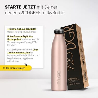 Термос 720°DGREE milkyBottle 500 мл для дітей, нержавіюча сталь, BPA Free, герметична, для газованої води, спорт, школа, світло-рожевий/золотий
