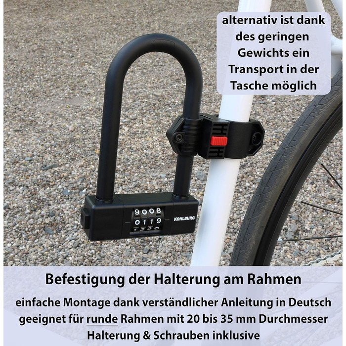 Замбік на колісницю KOHLBURG Bügelschloss з цифровим кодом - надійний замок 11 мм для велосипеда, електровелосипеда та шосе