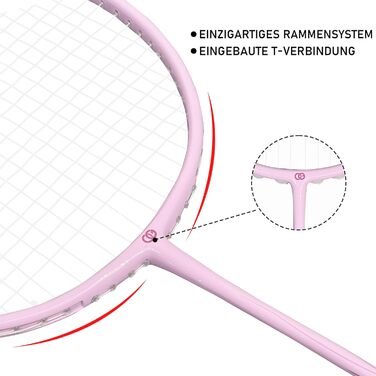 Набір для бадмінтону OGEENIER: 2 ракетки, обмотка, 2 волани, 1 ракетка з сумкою (білий, рожевий, 3 1/4 дюйма)
