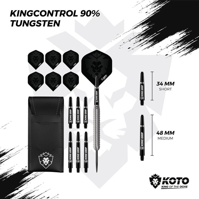 Дартс набір KOTO Kingcontrol 90% вольфрам, 32 г, чорний, 3 дротики з кейсом, професійний