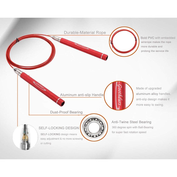 Скакалка Goothdurs Speed Springseil C4-Red: для CrossFit, боксу та MMA (10 ft, для висоти >175 см)
