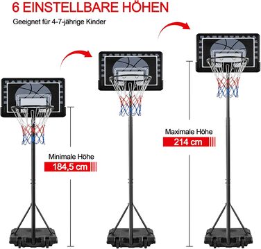 Баскетбольне кільце Yaheetech з регульованою висотою на стійці з колесами для вулиці та приміщення (76,5x56,5x249 см)