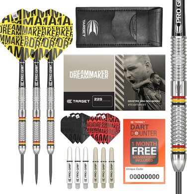 Дартс Target Dimitri Van den Bergh Dimi 22 г 80% вольфрам, набір з 9 Pro Grip шафтів, 9 Pro Ultra оперень, кейс для дартсу