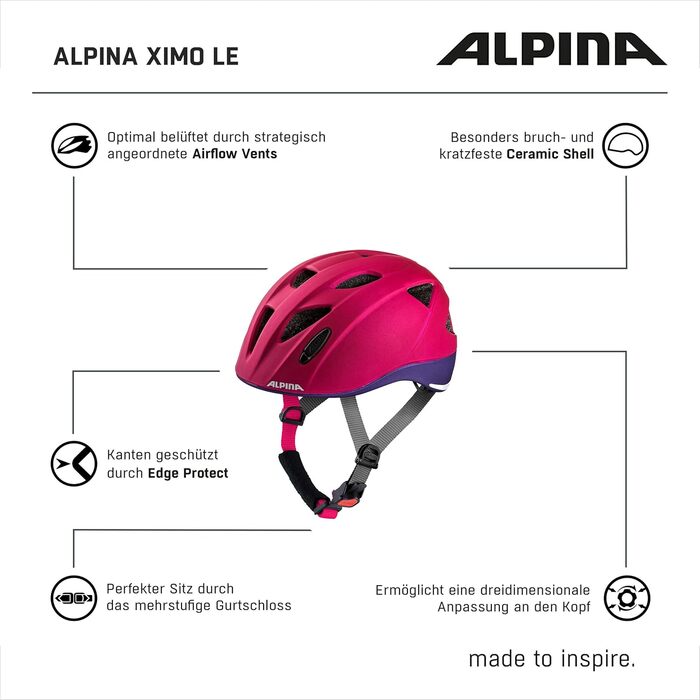 ALPINA XIMO L.E. – легкий дитячий велосипедний шолом із LED-підсвіткою, ударостійкий, безпечний
