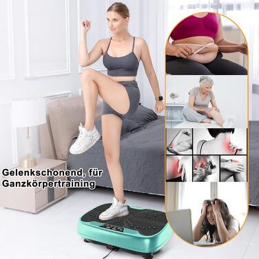 Вібраційна платформа для дому, 99 рівнів вібрації + 10 програм тренувань, тренажер для всього тіла для нарощування м'язів та спалювання жиру, у комплекті з 2 фітнес-гумками (зелені)