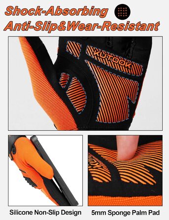 Велосипедні рукавички KUTOOK MTB для чоловіків та жінок, посилені, з підкладкою 5 мм, захист TPR SCR, сенсорний екран, дихаючі, зелені (XXL, помаранчевий)