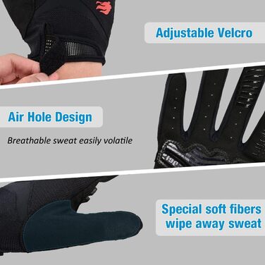 Велосипедні рукавички FIREION для чоловіків та жінок, захисні рукавички для MTB, DH, шосейної їзди, з підкладкою, сенсорні, антишокові, чорні (XXL)