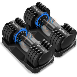 DH FitLife Регульовані гантелі 2 x 12 кг, 5 рівнів ваги, компактний набір для фітнесу