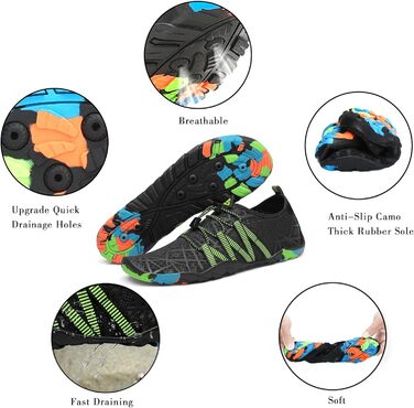 Чоботи для плавання, аквашузи, шкарпетки для серфінгу та плавання від SAGUARO для жінок, чоловіків та дітей, розмір 35-48 (смугасті, чорні, 42 EU)