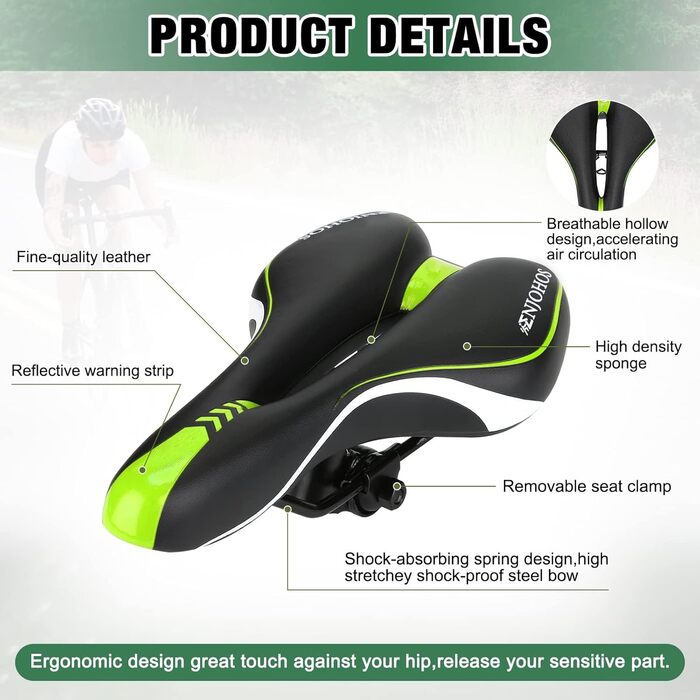 Велосипедний сідло ENJOHOS: водонепроникне, для MTB, трекінгу, шосе, зелене