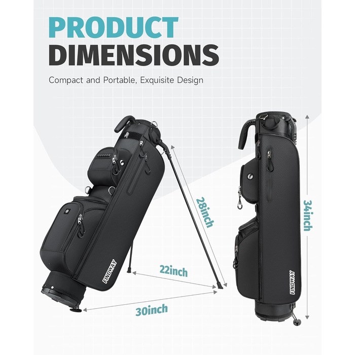 Сумка для гольфу Findway, легка та портативна, з підставкою, 3 відділення, регульований плечовий ремінь, 5 кишень та ручка, для чоловіків та жінок (чорна)