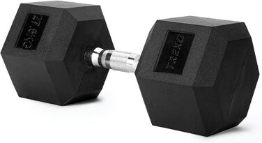 Гантель TREXO Hex 27,5 кг, гексагональна, гумова, чавун, для силових тренувань, ергономічна ручка, універсальна, домашній спортзал