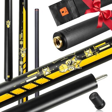 PODAYUDE Білліардний кий для стрибків та руйнування з карбону, 3 частини, 12.9 мм наконечник, 19 oz, чорний/жовтий
