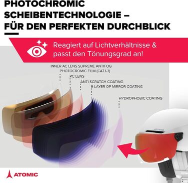 Гірськолижний шолом ATOMIC Savor Visor Photo з візором, білий, розмір 55-59, максимальний захист, вентиляція Aircon, дзеркальна лінза