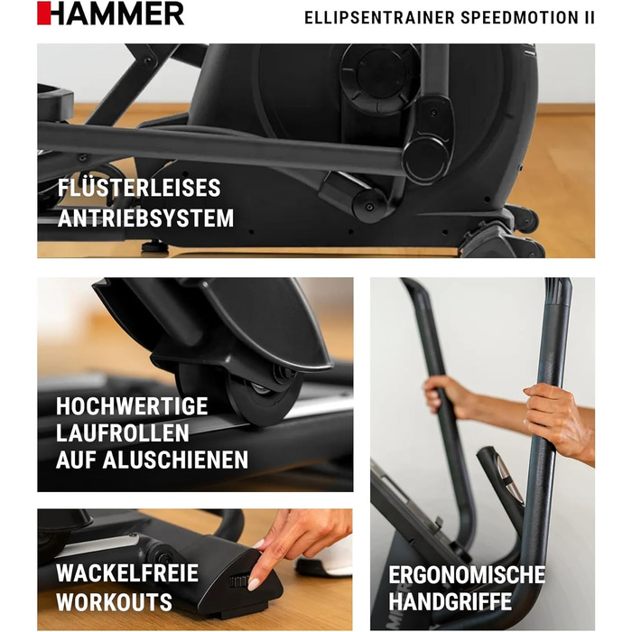 Орбітрек HAMMER SpeedMotion II, 3 рівні нахилу, 24 програми, 18 кг маховик, сумісний з Kinomap і Zwift