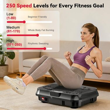 Вібраційна платформа для фітнесу Training 2026 з еспандерами, 250 швидкостей, для всього тіла (Чорна, Стандартна версія)