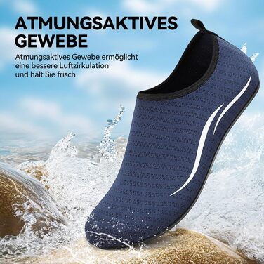 Чоботи для плавання та водних видів спорту: дихаючі, швидковисихаючі, унісекс (45 EU, блакитні лінії)