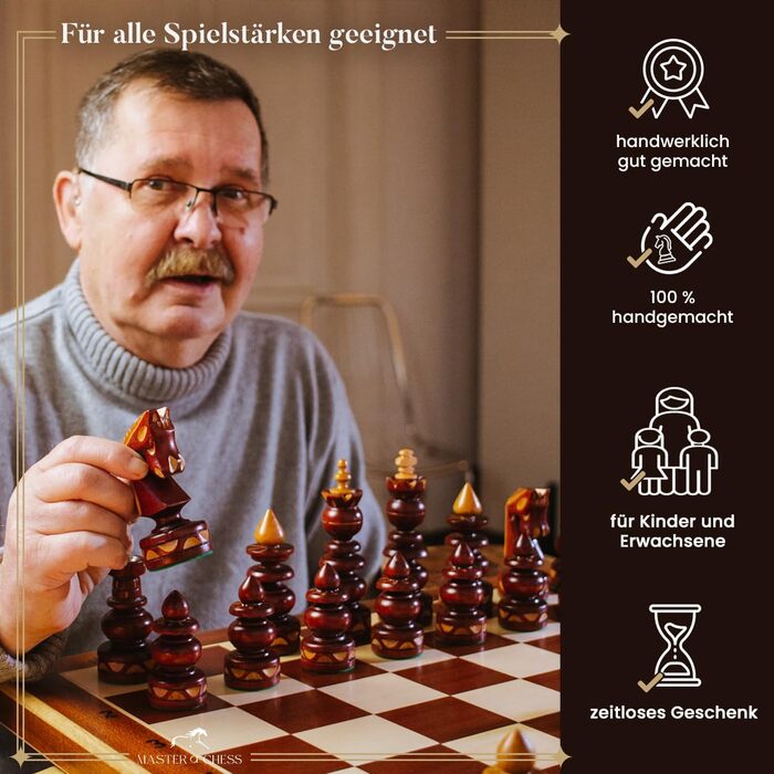 Шахи Master of Chess Luxus BIZANT 59 см – інтарсія з дерева, класичний набір, ручна робота, фігури з вишні