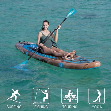 Надувний SUP-борд UPWELL Premium Stand Up Paddling Board з комплектом: сидіння, кріплення для камери, весло, 204 кг, для 2 осіб, 350x84x15 см