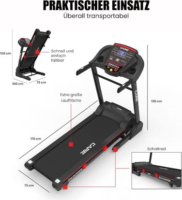 Бігова доріжка CARE FITNESS Jog Runner з регулюванням нахилу та складною конструкцією – до 18 км/год, 18 рівнів нахилу, 25 програм