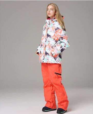 Жіночий комплект для сноубордингу та лижного спорту: куртка та штани, водонепроникний, вітронепроникний, теплий, для туризму, сноубордингу, лижного спорту, оранжевий+чорний, розмір L