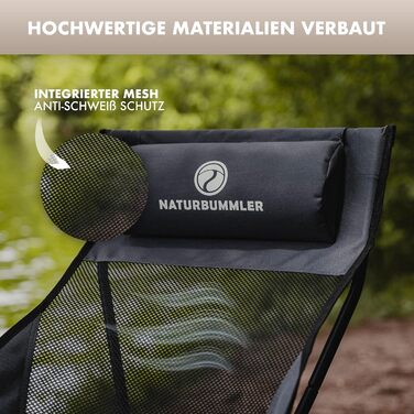 Складний туристичний стул NaturBummler Cloud Sit Light – ультралегкий (2,65 кг), дихаючий, з сумкою, 120 кг, для відпочинку на природі, риболовлі, саду (сірий)