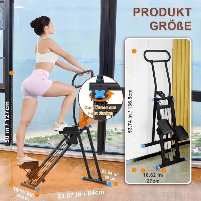 Вертикальний тренажер HXD-ERGO, крос-тренажер з LCD-дисплеєм, степер, складаний, для дому та фітнес-залу, регульовані ручки, чорно-синій