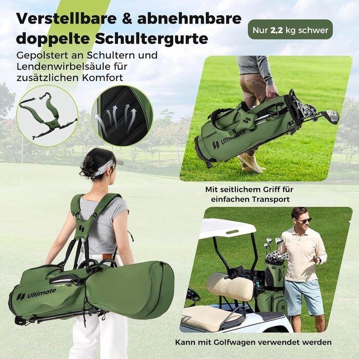 Сумка для гольфу COSTWAY Standtasche з підставкою, 8 відділень, водонепроникна накидка, легка, з 5 кишенями та підставкою для олівців, для чоловіків та жінок (Зелена)