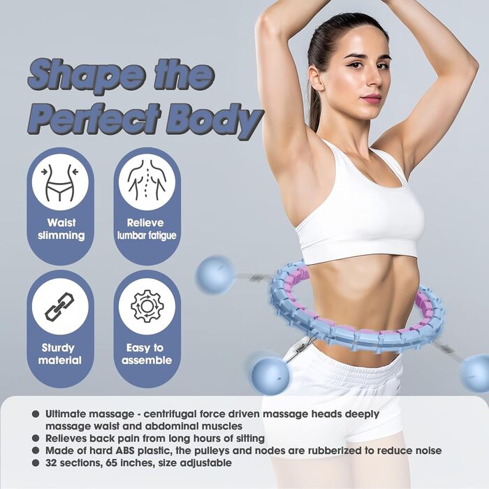 Розусний обруч для схуднення з ваговим кільцем (32 вузли, 57-165 см) Blau Lila - фітнес-обруч для дорослих