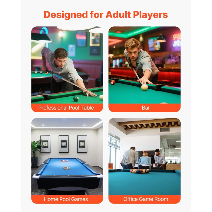 Кю (біліардна палиця) VEVOR, 147.3 см, з багатошаровим наконечником, ABS-з'єднувальний кільце, для професійного більярду, бару, дому, офісу (канадський клен, 4-секційна)