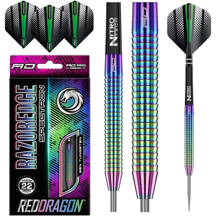 Професійні дартси Red Dragon Razor Edge Spectron 22 г, вольфрам, сталевий наконечник, з оперенням і стрижнями
