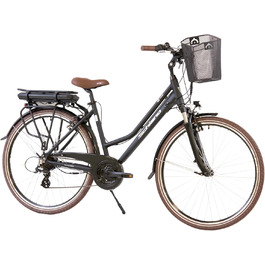 Електровелосипед F.lli Schiano E-Ride 28'' для дорослих, трекінговий, комфорт, акумулятор до 25 км/год, з кошиком і захистом ланцюга, чорний