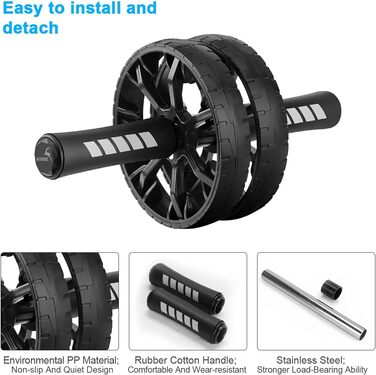 Ролер для пресу, тренажер для пресу Ab Wheel Set з килимком для колін, антиковзаюче подвійне колесо, тренування пресу для чоловіків та жінок