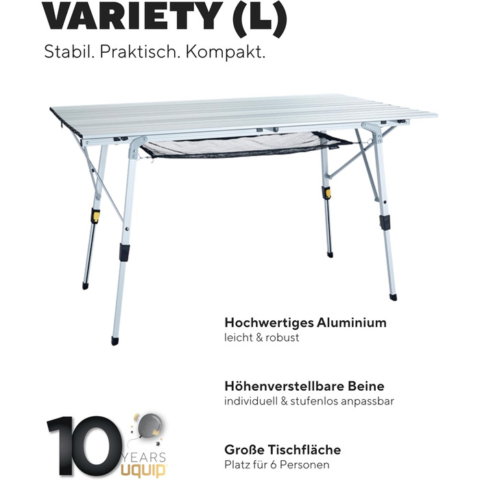Складний стіл для кемпінгу Uquip Variety L Silver 70x51x120 см - алюмінієвий, портативний, для пікніка, саду, фестивалів
