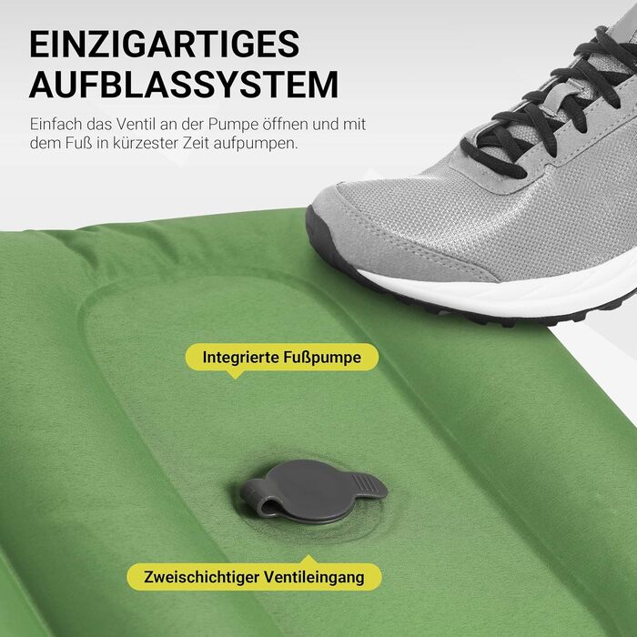 MSPORTS Каремат для кемпінгу Premium, Ultraleichte Isomatte для відпочинку на природі з насосом для ніг, вологостійкий, для піших прогулянок, кемпінгу, пляжу (Оливковий)