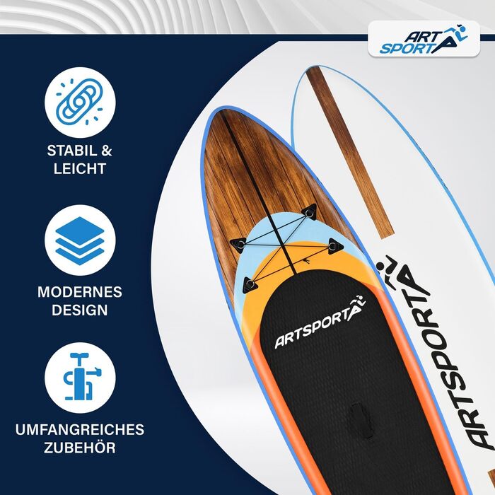Набір для SUP-бордингу ArtSport надувний 320 см, до 150 кг: весло, насос, ліш, сумка та аксесуари - SUP Board Beach Rocker (біло-кольоровий)