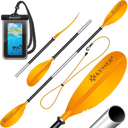 Весло KESSER® Paddle Doppelpaddel з 4 частин для каяка, SUP, стенд-ап паділбордингу, 228 см, алюміній. Підходить для надувного човна, весло для стенд-ап паділбордингу. В комплекті: страховий шнур, чохол для телефону, надувне весло Orange